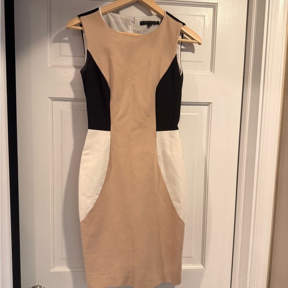 ANTONIO MELANI Beige and Black Midi Dress